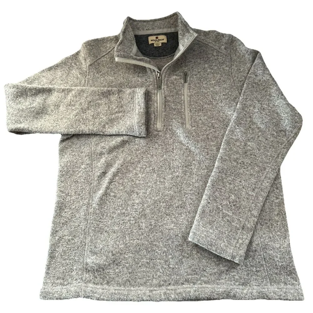 Woolrich Men’s Medium 1/2 Zip Gray‎ Mock Neck Fleece Pullover Sweater
